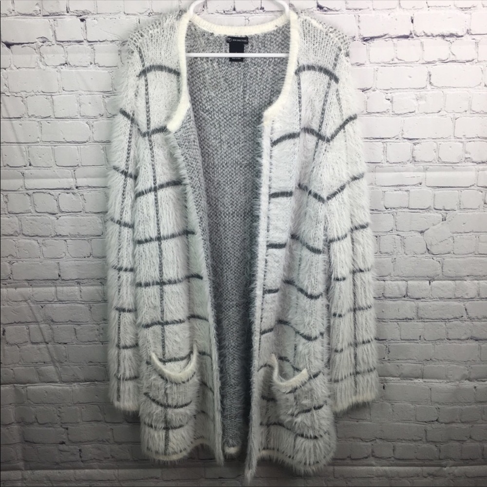 New Directions Fuzzy Cardigan Sweater Jacket Large